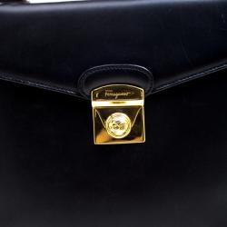 Pre Owned Salvatore Ferragamo Black Leather Vintage Studded Top Handle Bag
