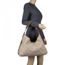 Pre Owned Salvatore Ferragamo Beige Gancio Printed Canvas Hobo