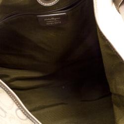 Pre Owned Salvatore Ferragamo Beige Gancio Printed Canvas Hobo