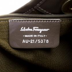 Pre Owned Salvatore Ferragamo Beige Gancio Printed Canvas Hobo