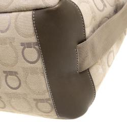 Pre Owned Salvatore Ferragamo Beige Gancio Printed Canvas Hobo