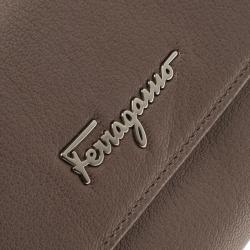 Pre Owned Salvatore Ferragamo Metallic Beige Leather Continental Wallet