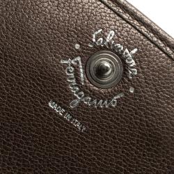 Pre Owned Salvatore Ferragamo Metallic Beige Leather Continental Wallet