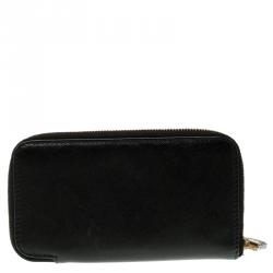 مملوكة مسبقًا Salvatore Ferragamo Black Leather Double Gancio Zip Around Wallet 