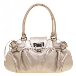 Salvatore Ferragamo Gold Leather Marisa Shoulder Bag