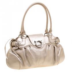 Salvatore Ferragamo Gold Leather Marisa Shoulder Bag