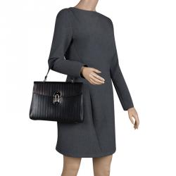 Pre Owned حقيبة سالفاتوري فيراغامو جلد أسود منقوش بيد علوية