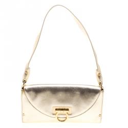 Pre Owned Salvatore Ferragamo Gold Leather Monica Shoulder Bag
