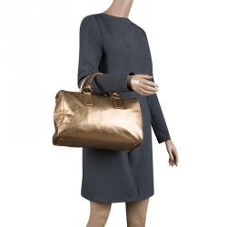 Pre Owned Salvatore Ferragamo Gold Leather Isabel Boston bag