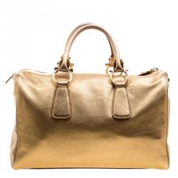 Pre Owned Salvatore Ferragamo Gold Leather Isabel Boston bag