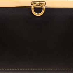 Pre Owned حقيبة كلتش سالفاتوري فيراغامو جلد أسود بإطار