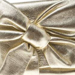 Pre Owned Valentino Metallic Gold Leather Bow Clutch