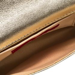 Pre Owned Valentino Metallic Gold Leather Bow Clutch