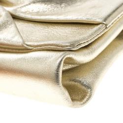 Pre Owned Valentino Metallic Gold Leather Bow Clutch