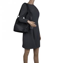 Pre Owned Salvatore Ferragamo Black Pebbled Leather Drawstring Hobo