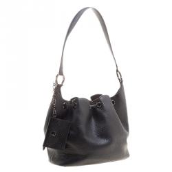 Pre Owned Salvatore Ferragamo Black Pebbled Leather Drawstring Hobo