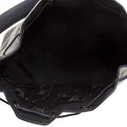 Pre Owned Salvatore Ferragamo Black Pebbled Leather Drawstring Hobo