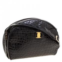 مملوكة مسبقًا حقيبة كروس سالفاتوري فيراغامو جلد نقشة التمساح أسود