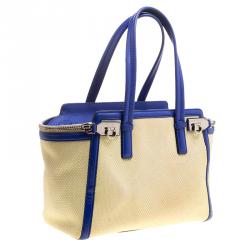 Pre Owned Salvatore Ferragamo Beige/Blue Canvas and leather Verve Tote