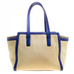 Pre Owned Salvatore Ferragamo Beige/Blue Canvas and leather Verve Tote