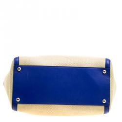 Pre Owned Salvatore Ferragamo Beige/Blue Canvas and leather Verve Tote