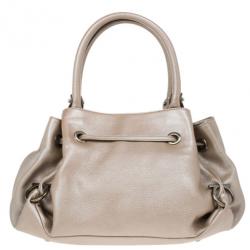 Pre Owned Salvatore Ferragamo Metallic Grey Leather Gancini Detail Handbag