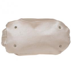 Pre Owned Salvatore Ferragamo Metallic Grey Leather Gancini Detail Handbag