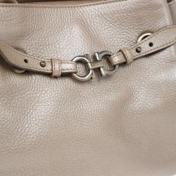 Pre Owned Salvatore Ferragamo Metallic Grey Leather Gancini Detail Handbag