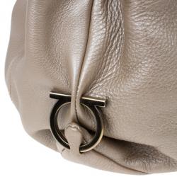 Pre Owned Salvatore Ferragamo Metallic Grey Leather Gancini Detail Handbag