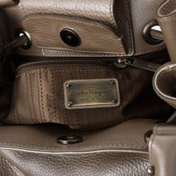Pre Owned Salvatore Ferragamo Metallic Grey Leather Gancini Detail Handbag