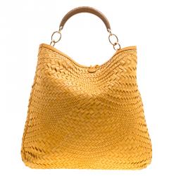 Pre Owned Salvatore Ferragamo Mustard Leather Ceyla Braided Top Handle Bag