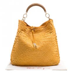Pre Owned Salvatore Ferragamo Mustard Leather Ceyla Braided Top Handle Bag