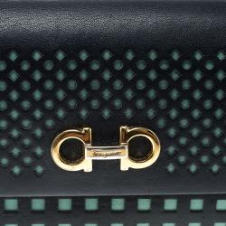 Pre Owned Salvatore Ferragamo Navy Blue And Green Leather Continental Wallet