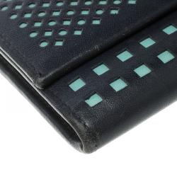 Pre Owned Salvatore Ferragamo Navy Blue And Green Leather Continental Wallet