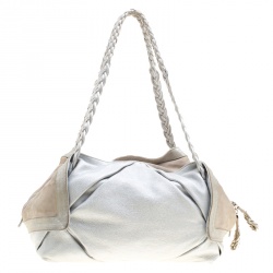 Pre Owned Salvatore Ferragamo Silver Leather and Suede Bowling Bag