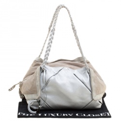 Pre Owned Salvatore Ferragamo Silver Leather and Suede Bowling Bag