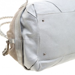 Pre Owned Salvatore Ferragamo Silver Leather and Suede Bowling Bag