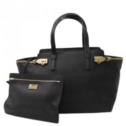 Pre Owned Salvatore Ferragamo Black Pebbled Leather Verve Tote