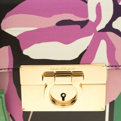 Pre Owned Salvatore Ferragamo Black Floral Painted Leather Aileen Top Handle Bag