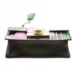 Pre Owned Salvatore Ferragamo Black Floral Painted Leather Aileen Top Handle Bag