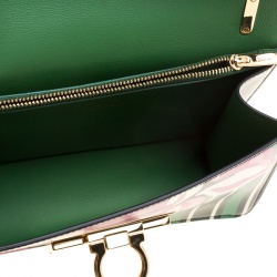 Pre Owned Salvatore Ferragamo Black Floral Painted Leather Aileen Top Handle Bag