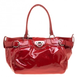 Pre Owned Salvatore Ferragamo Red Patent Leather Marisa Satchel 