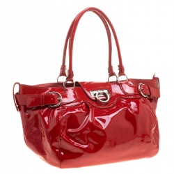 Pre Owned Salvatore Ferragamo Red Patent Leather Marisa Satchel 