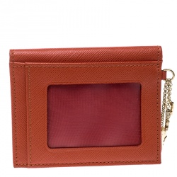 Pre Owned Salvatore Ferragamo Orange Leather Card Holder with Charm
