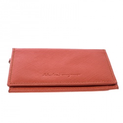 Pre Owned Salvatore Ferragamo Orange Leather Card Holder with Charm