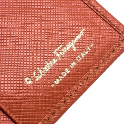 Pre Owned Salvatore Ferragamo Orange Leather Card Holder with Charm