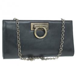 Pre Owned Salvatore Ferragamo Black Leather Norina Clutch