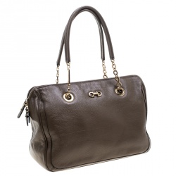 Pre Owned Salvatore Ferragamo Brown Leather Boston Bag