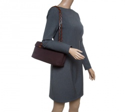 Pre Owned Salvatore Ferragamo Dark Brown Canvas Shoulder Bag