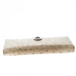 Pre Owned Salvatore Ferragamo Khaki Ostrich Gancio Continental Wallet